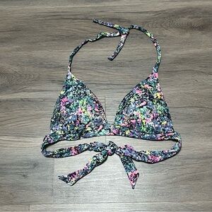 Victorias Secret Large Bikini Top Plunge Halter Triangle Mottled Print Padded